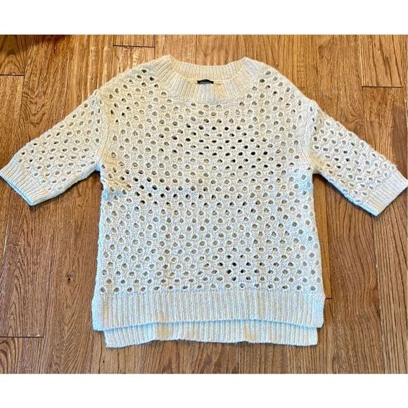 Ann Taylor Merino Wool open knit crewneck short sleeve sweater xs - Picture 2 of 7